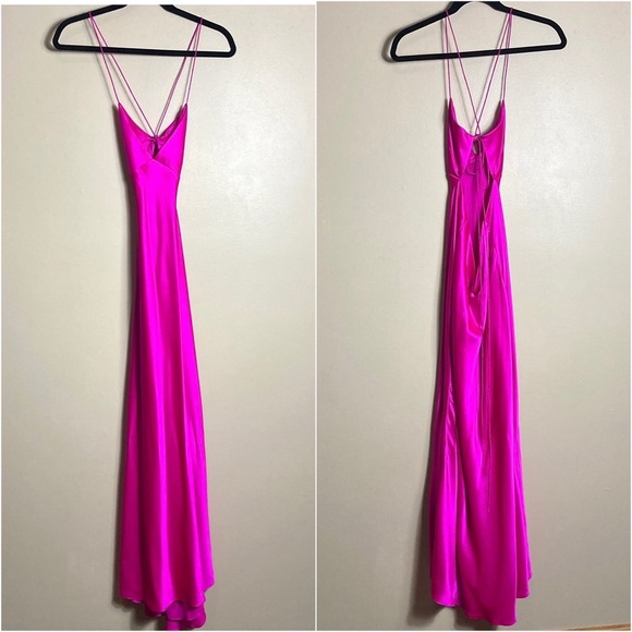 NWT The Sei Silk Bias-Cut Slipdress in Fuchsia Pink Flawed - Picture 5 of 17